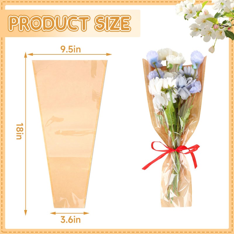 Jansun 40Pcs Flower Wrapping Bags Kraft Paper Flower Sleeves for Bouquets Flower Bags for Birthday Wedding Graduation Gift, Florist Wrap Supplies 9.8x17.9 Inch - Image 2