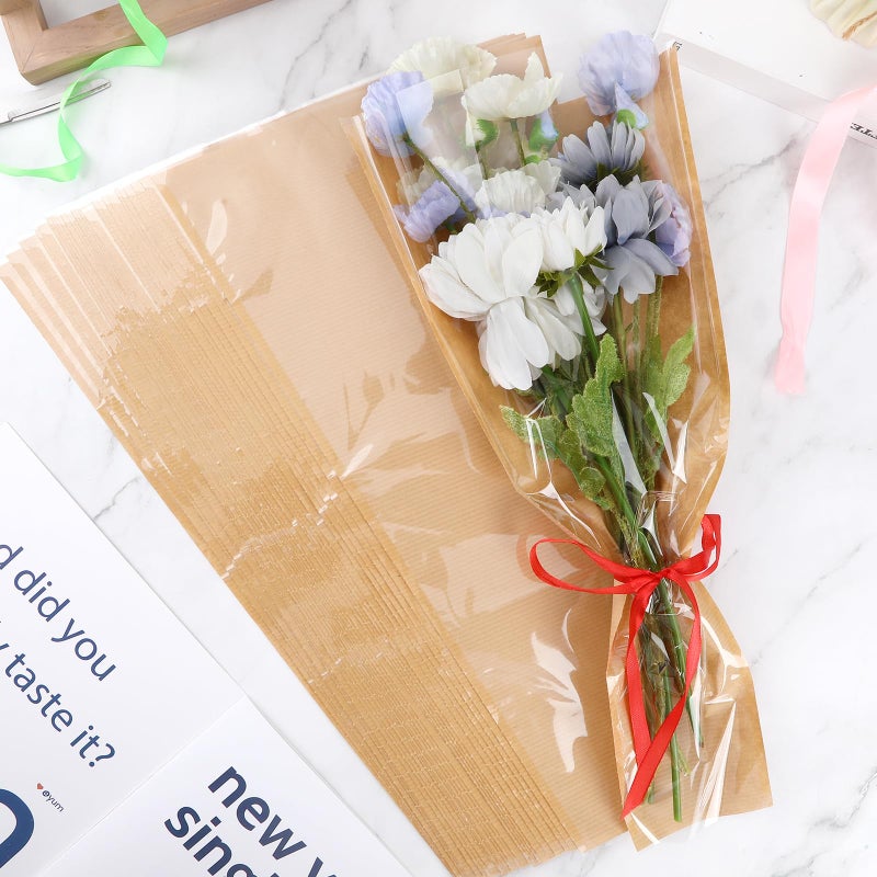 Jansun 40Pcs Flower Wrapping Bags Kraft Paper Flower Sleeves for Bouquets Flower Bags for Birthday Wedding Graduation Gift, Florist Wrap Supplies 9.8x17.9 Inch - Image 5