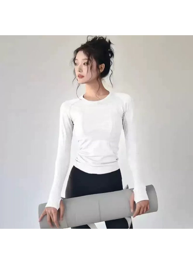 XL White Premium Women's Naked-Feel Seamless Long Sleeve Fitness Top | Quick-Dry Yoga & Running Shirt | Slim Fit Athletic Wear - Image 1