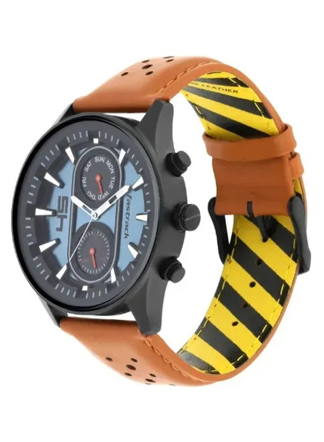 fastrack Fastrack Fastfit Quartz Analog with Day and Date Watch for Guys With Blue Dial Leather Strap