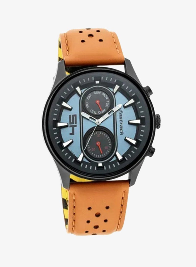 Fastrack Fastfit Quartz Analog with Day and Date Watch for Guys With Blue Dial Leather Strap - Image 2