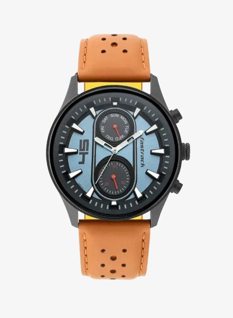 Fastrack Fastfit Quartz Analog with Day and Date Watch for Guys With Blue Dial Leather Strap - Image 1