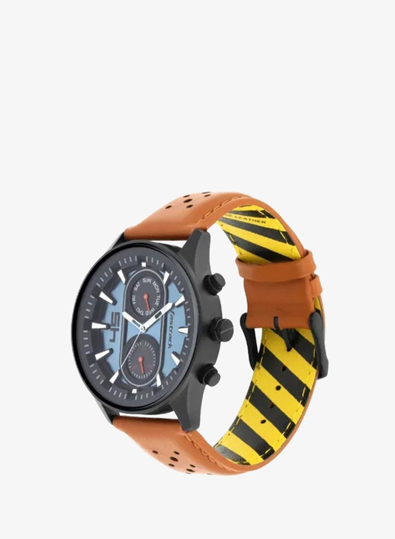 Fastrack Fastfit Quartz Analog with Day and Date Watch for Guys With Blue Dial Leather Strap - Image 3