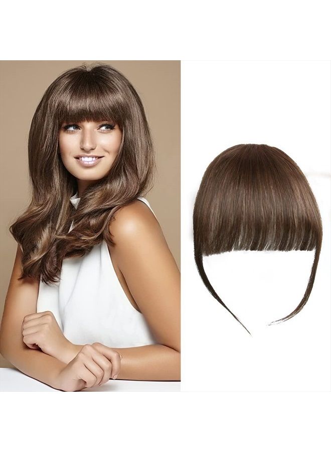 SHINON مشبك غرة شعر للنساء غرة شعر رقيقة 10A شعر بشري مشبك في إكستنشن شعر بلون بني داكن - Image 1