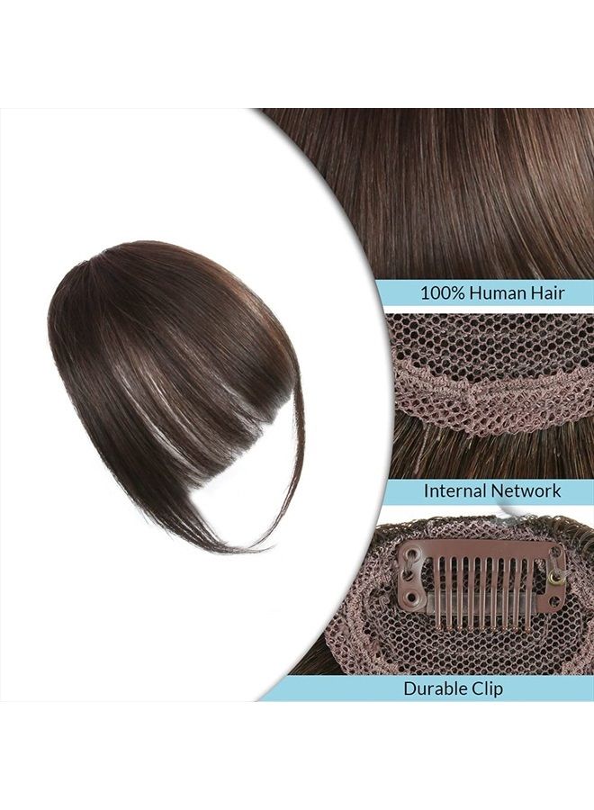SHINON مشبك غرة شعر للنساء غرة شعر رقيقة 10A شعر بشري مشبك في إكستنشن شعر بلون بني داكن - Image 4