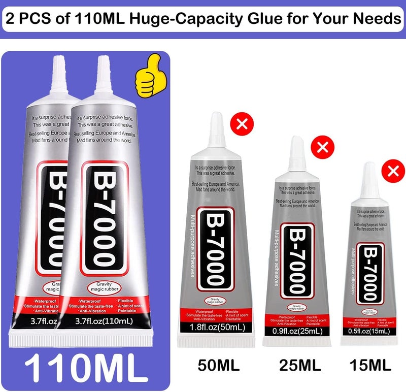 كاست ويف غراء شفاف لاصق من حجر الراين B7000 للحرف اليدوية، 110 مل، غراء مجوهرات متعدد الأغراض لربط الأقمشة وإصلاح الهواتف المحمولة والجلود والملابس وخرز حجر الراين وفن الأظافر وصناعة المجوهرات (قطعتان، 3.7 أونصة) - Image 4