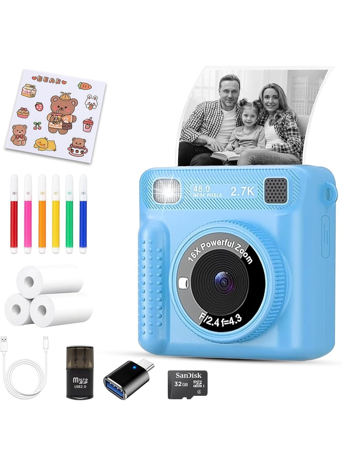 حميد مير Hamidmeer Kids Instant Print Camera 32GB