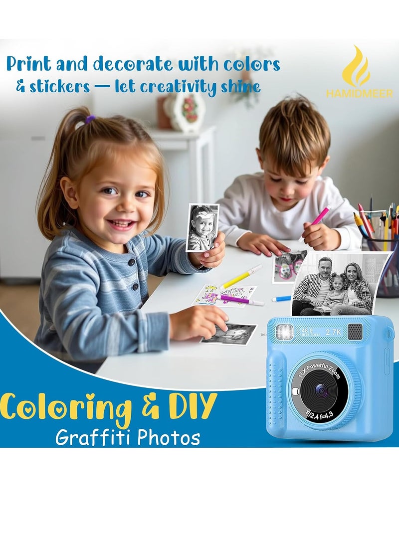 Hamidmeer Camera for Kids with 1080p Video, Photos, Games & Rechargeable Battery | Digital Instant Print Camera with Print Paper, 32GB SD Card & Color Pens | Birthday Gift for Boys & Girls Ages 3-12 Years - Image 2