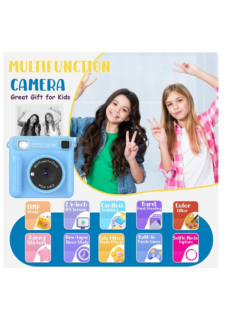 Hamidmeer Camera for Kids with 1080p Video, Photos, Games & Rechargeable Battery | Digital Instant Print Camera with Print Paper, 32GB SD Card & Color Pens | Birthday Gift for Boys & Girls Ages 3-12 Years - Image 5