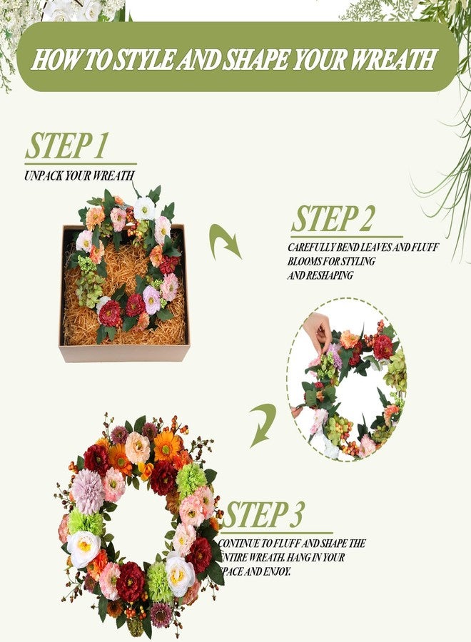 Dingion 23 Inch Spring Peony Wreath for Front Door Spring Front Door Wreaths Indoors Outdoor Decor Large Floral Wreath for Wall Wedding Party Farmhouse Decor, Porch Decoration - Image 4