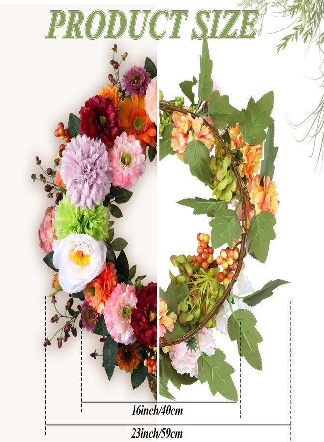 Dingion 23 Inch Spring Peony Wreath for Front Door Spring Front Door Wreaths Indoors Outdoor Decor Large Floral Wreath for Wall Wedding Party Farmhouse Decor, Porch Decoration - Image 2