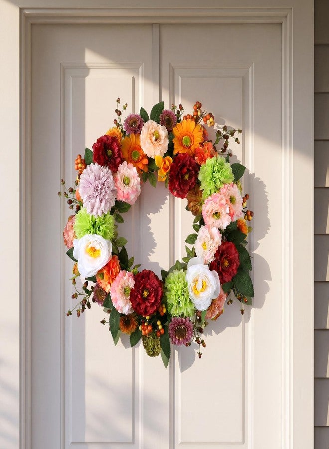 Dingion 23 Inch Spring Peony Wreath for Front Door Spring Front Door Wreaths Indoors Outdoor Decor Large Floral Wreath for Wall Wedding Party Farmhouse Decor, Porch Decoration - Image 1
