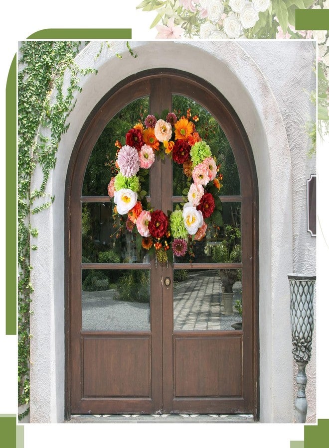 Dingion 23 Inch Spring Peony Wreath for Front Door Spring Front Door Wreaths Indoors Outdoor Decor Large Floral Wreath for Wall Wedding Party Farmhouse Decor, Porch Decoration - Image 5