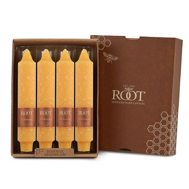 Root Candles Unscented Dinner Candles Premium Beeswax Blend Boxed Candle Set 7Inch Butterscotch 4Count