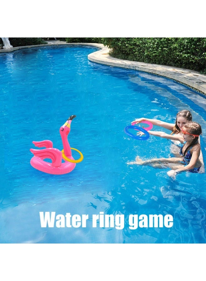 CMGTYYD 3 Pack Flamingo Inflatable Ring Toss Game, Pool Party Toys Hats Decoration with 12pcs Rings for Hawaii Luau Swimming Pool Party Decoration, Swimming Pool Beach Party Games (Flamingo) - Image 2