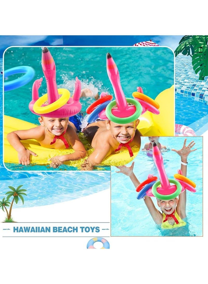 CMGTYYD 3 Pack Flamingo Inflatable Ring Toss Game, Pool Party Toys Hats Decoration with 12pcs Rings for Hawaii Luau Swimming Pool Party Decoration, Swimming Pool Beach Party Games (Flamingo) - Image 3