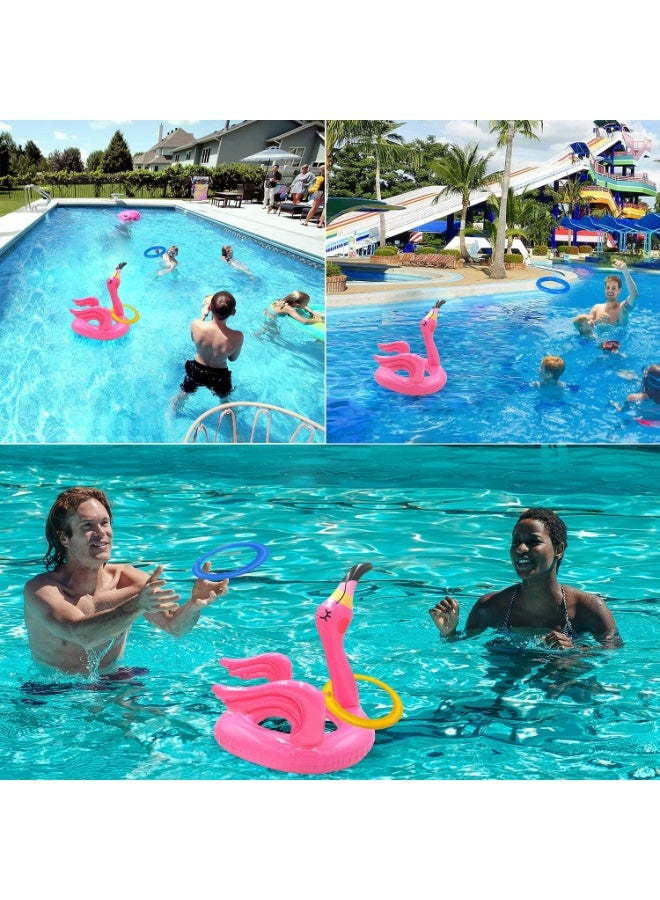 CMGTYYD 3 Pack Flamingo Inflatable Ring Toss Game, Pool Party Toys Hats Decoration with 12pcs Rings for Hawaii Luau Swimming Pool Party Decoration, Swimming Pool Beach Party Games (Flamingo) - Image 5