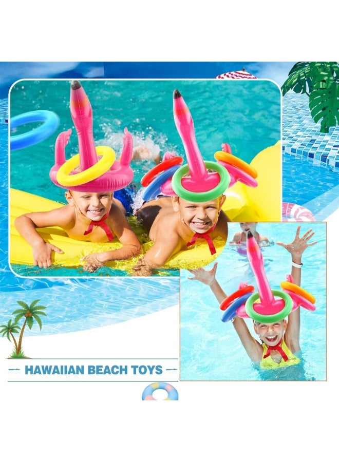 CMGTYYD 3 Pack Flamingo Inflatable Ring Toss Game, Pool Party Toys Hats Decoration with 12pcs Rings for Hawaii Luau Swimming Pool Party Decoration, Swimming Pool Beach Party Games (Flamingo) - Image 4