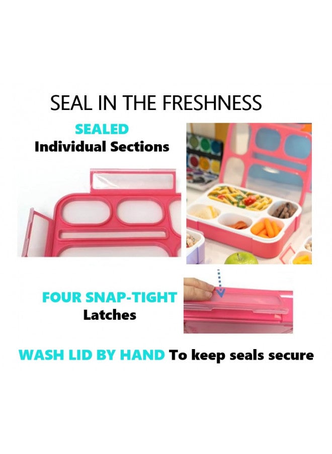 Kinsho Bento Lunch Boxes with Bags Ice Packs | Bento-Box Insulated Bag Ice Cold Pack Set of Two for Kids Adults | Value Container Set for School Kid Lunches, 6 Compartments Leakproof BPA Free, Blue & Pink - Image 2