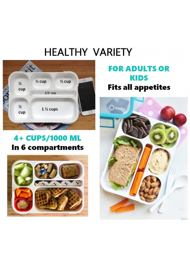 Kinsho Bento Lunch Boxes with Bags Ice Packs | Bento-Box Insulated Bag Ice Cold Pack Set of Two for Kids Adults | Value Container Set for School Kid Lunches, 6 Compartments Leakproof BPA Free, Blue & Pink - Image 1