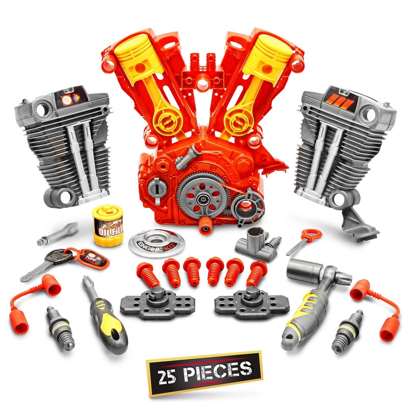 Lanard Tuff Tools: Engine Overhaul - 25 pc Playset, Lights & Sounds, Motorcycle Engine Building Set, Realistic Mechanic Toy, Kids Ages 3+ - Image 3