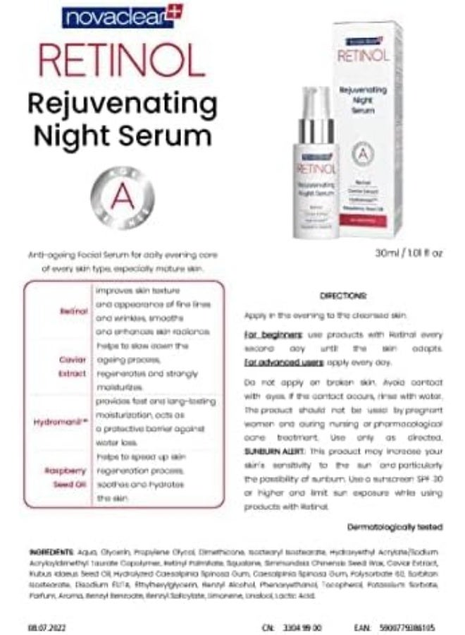 Novaclear Retinol Rejuvenating Night Serum 30ml – Night Facial Serum for Smooth & Refreshed Skin - Image 2