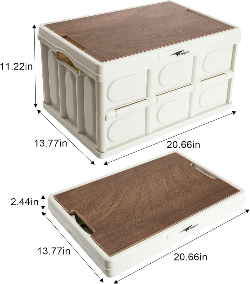 Collapsible Storage Bins with Wood Lids, Large Foldable Plastic Storage Bins, Heavy Duty Folding Storage Box Organizer Container for Outdoor Camping Picnic Indoor Home Room Closet （50L） - Image 2
