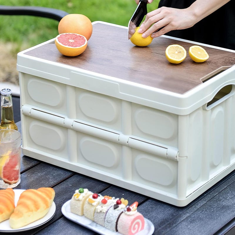 Collapsible Storage Bins with Wood Lids, Large Foldable Plastic Storage Bins, Heavy Duty Folding Storage Box Organizer Container for Outdoor Camping Picnic Indoor Home Room Closet （50L） - Image 5