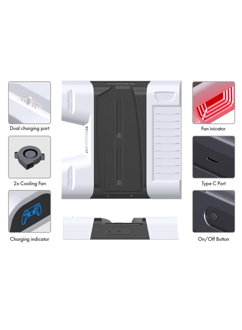 PS5 Vertical Stand – Cooling Fan, Dual Controller Charger, Game Storage & Headphone Holder - Image 3