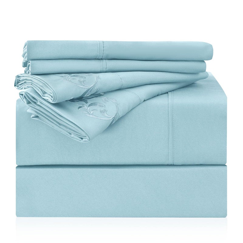LONAVA Full Size Sheet Set - 6 Piece Hotel Luxury Wrinkle-Free Microfiber Sheet  Oeko-TEX Certified  Breathable & Elastic  16"" Deep Pockets  Light Blue - Image 1