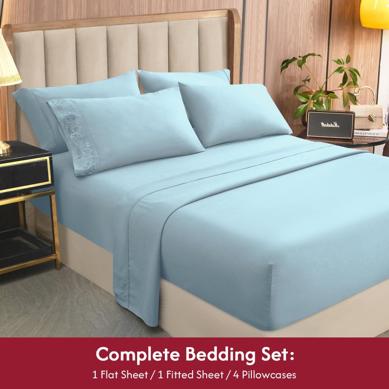 LONAVA Full Size Sheet Set - 6 Piece Hotel Luxury Wrinkle-Free Microfiber Sheet  Oeko-TEX Certified  Breathable & Elastic  16"" Deep Pockets  Light Blue - Image 5