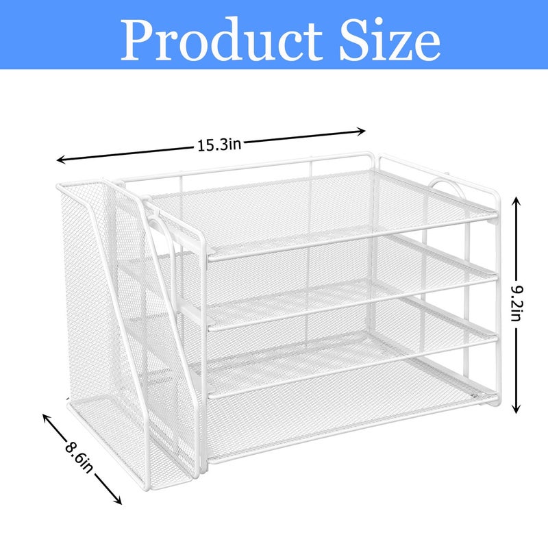 gianotter 4-Tier Paper Organizer With Magazine Holder, Desk Organizers and Accessories, Desk Accessories & Workspace Organizers, File Organizer for Office Supplies Storag (White, 4-Tier) - Image 4