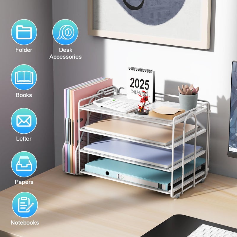 gianotter 4-Tier Paper Organizer With Magazine Holder, Desk Organizers and Accessories, Desk Accessories & Workspace Organizers, File Organizer for Office Supplies Storag (White, 4-Tier) - Image 2