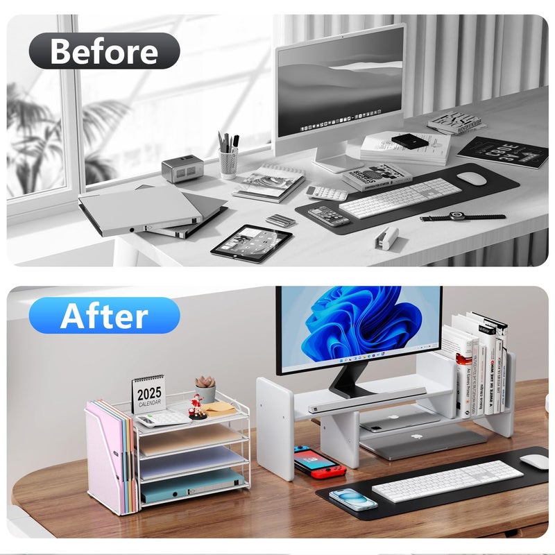 gianotter 4-Tier Paper Organizer With Magazine Holder, Desk Organizers and Accessories, Desk Accessories & Workspace Organizers, File Organizer for Office Supplies Storag (White, 4-Tier) - Image 3