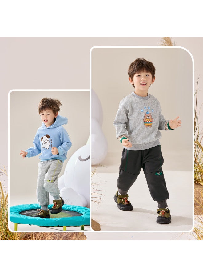 Wellber Children's Fleece-lined Sweatpants, Thick Style For Outdoor Wear, Long Pants For Boys And Girls, Warm Trousers, Fall/winter 2025, Carbon Gray, Size 120 - Image 1