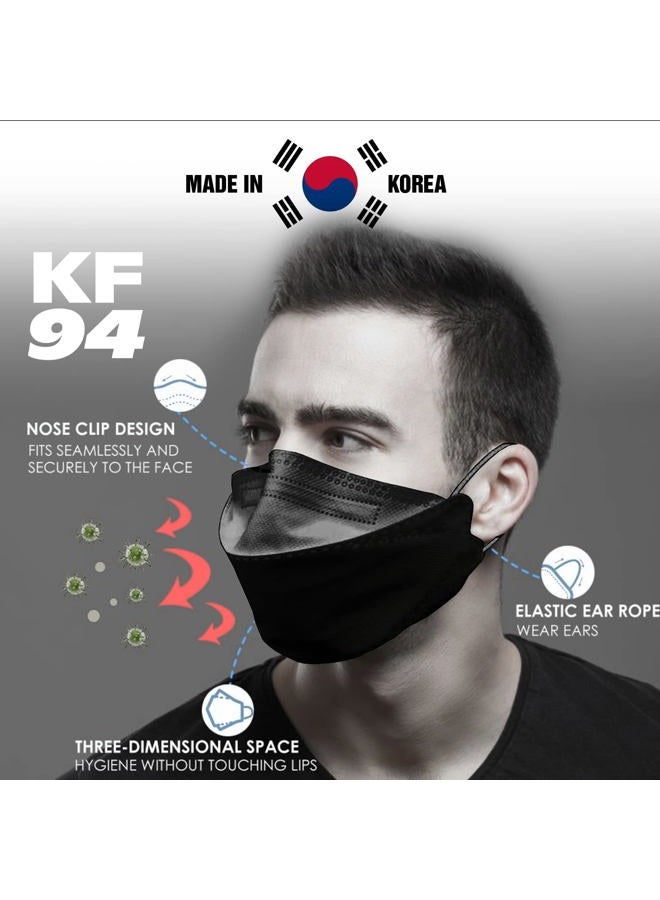 Boxgear Disposable Black KF94 Mask|Pack of 20| 4 Ply Filter Dust Protection Face Cover with Elastic Earloop and Nose Clip for Adult -Comfortable Design High Filtration &Ventilation-Large - Image 2