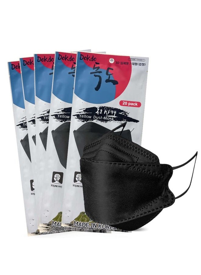 Boxgear Disposable Black KF94 Mask|Pack of 20| 4 Ply Filter Dust Protection Face Cover with Elastic Earloop and Nose Clip for Adult -Comfortable Design High Filtration &Ventilation-Large - Image 1