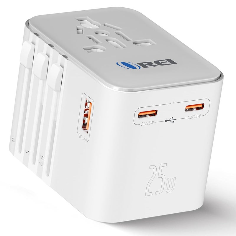OREI 25Watt Universal Charger Adapter 2X USBC 1XUSB A 4in1 International Travel Adapter 10 Years Warranty Universal Travel Adapter Compatible 150 Countries Type C A G I Compatible - Image 1