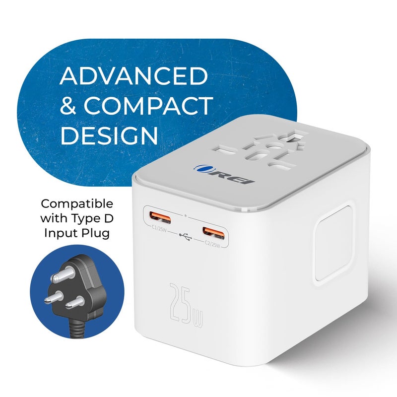 OREI 25Watt Universal Charger Adapter 2X USBC 1XUSB A 4in1 International Travel Adapter 10 Years Warranty Universal Travel Adapter Compatible 150 Countries Type C A G I Compatible - Image 4