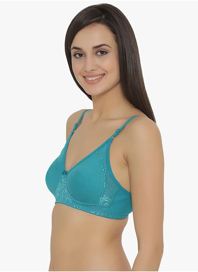 Clovia Clovia Non-Padded Non-Wired Full Coverage Bra in Green - Cotton Rich