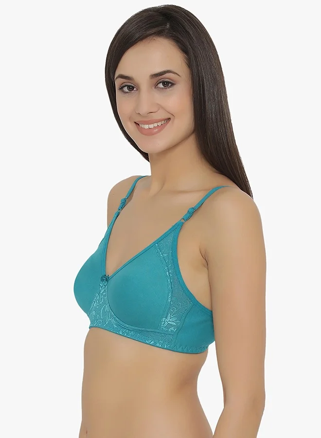 Clovia Clovia Non-Padded Non-Wired Full Coverage Bra in Green - Cotton Rich