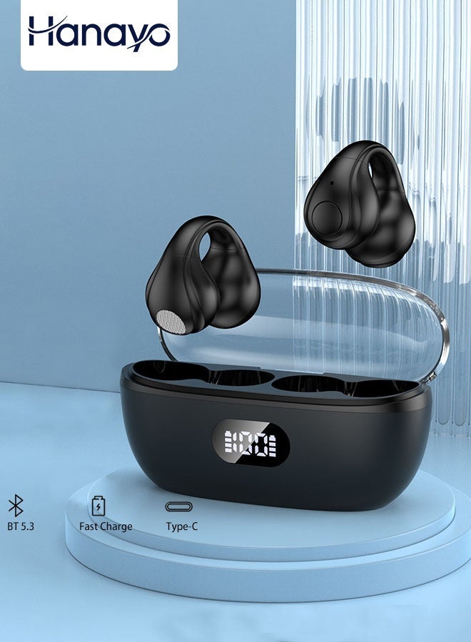 هانايو هانايو سماعات لاسلكية مفتوحة الأذن مع شاشة عرض LED، تصميم مشبك أذن، خفيفة الوزن، مناسبة للاستخدام الخارجي