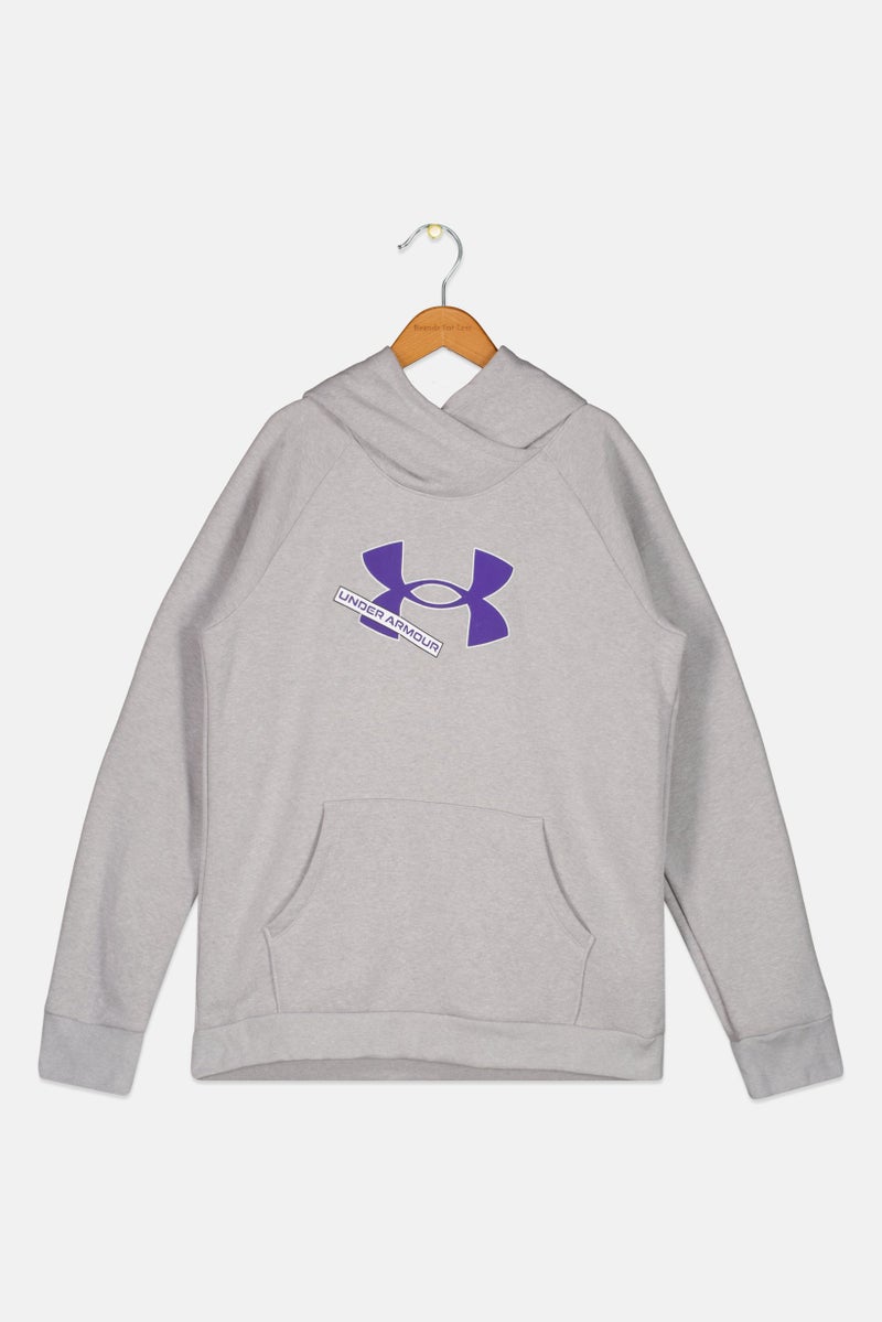 UNDER ARMOUR Kids Girl Loose Fit Long Sleeve Training Hoodie, Grey - Image 3