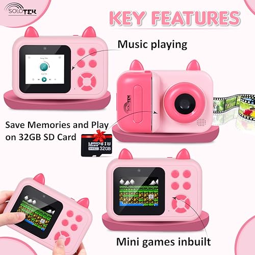 SOLOtek S6 Instant Camera for Kids with Print - 1080P HD, 48MP, 32GB SD Card,3 Rolls Print Paper with Shoulder Strap | Instant Photo Camera with Video Recorder, Games & Photo Filters| 1-Year Warranty - Image 5