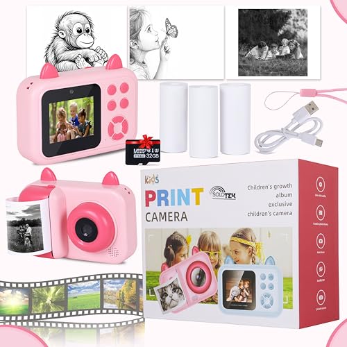 SOLOtek S6 Instant Camera for Kids with Print - 1080P HD, 48MP, 32GB SD Card,3 Rolls Print Paper with Shoulder Strap | Instant Photo Camera with Video Recorder, Games & Photo Filters| 1-Year Warranty - Image 1