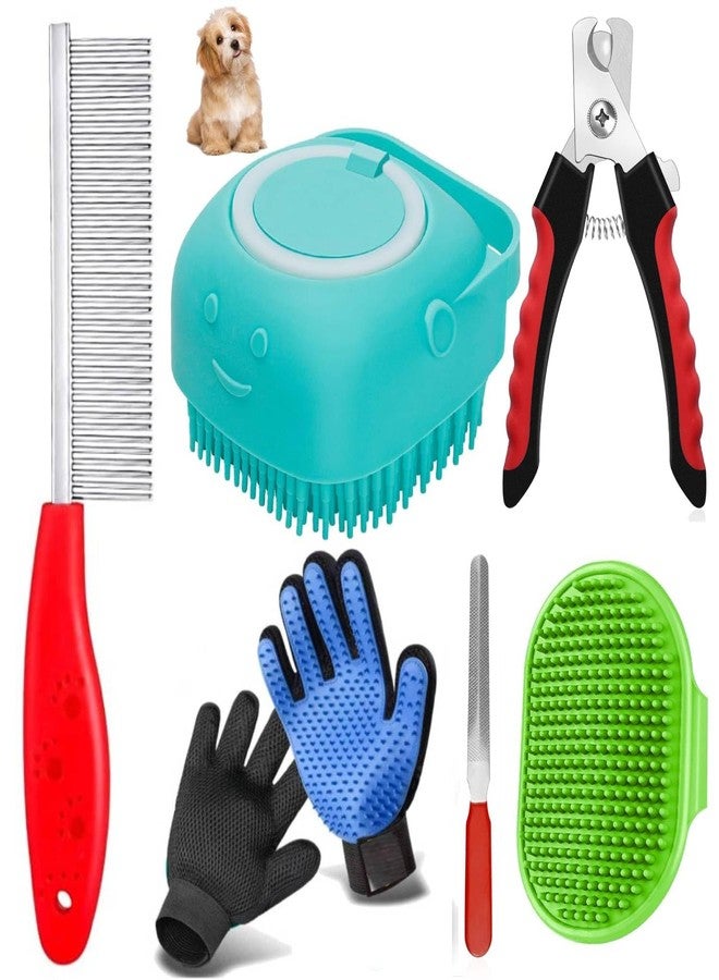 PETZLUV 6-in-1 Pet Grooming Kit – Dog & Cat Bathing Glove, Deshedding Glove, Nail Clipper with File & Rubber Scrubber, Single Steel Comb – Professional Pet Care Set for Dogs & Cats - Pack of 6 - Image 1