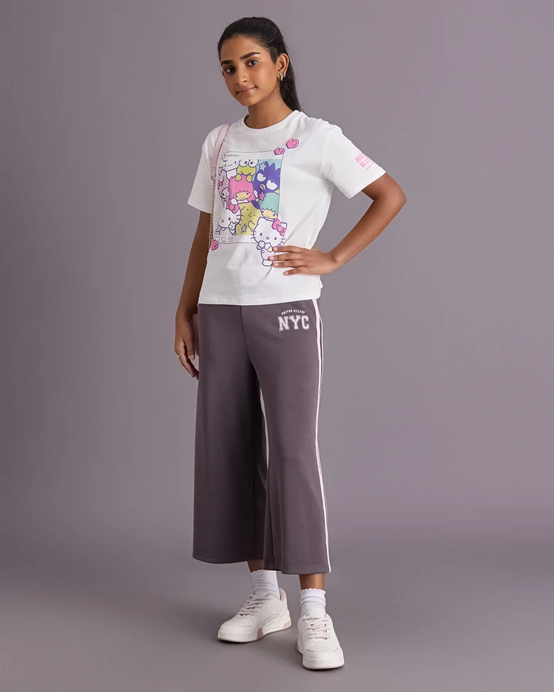 Redtag Senior Girls Grey Scuba Wideleg Pants
