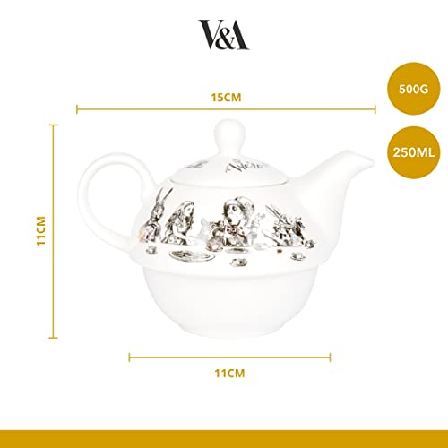 Va V&A Alice in Wonderland Teapot and Cup Set For 1 in Gift Box, Fine China Tea Set, White, 250 ml - Image 3