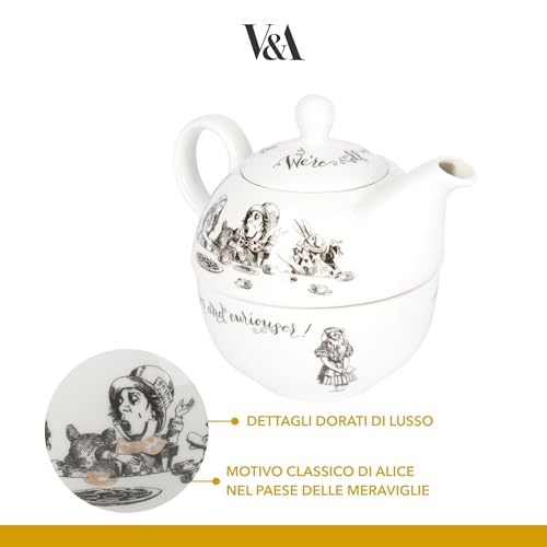 Va V&A Alice in Wonderland Teapot and Cup Set For 1 in Gift Box, Fine China Tea Set, White, 250 ml - Image 4