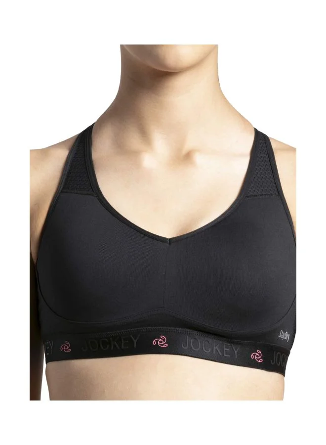 Jockey BLACK AP21 Women Wire free Padded Tactile Nylon Elastane Stretch Full Coverage Optional Cross Back Styling Sports Bra with Stay Dry Treatment for Women | Best Price UAE